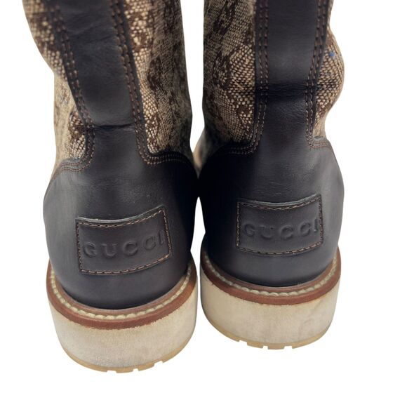 Gucci Brown Leather Signature GG Canvas Quercy Mid Calf Boots Size EUR 39.5 - Picture 11 of 14